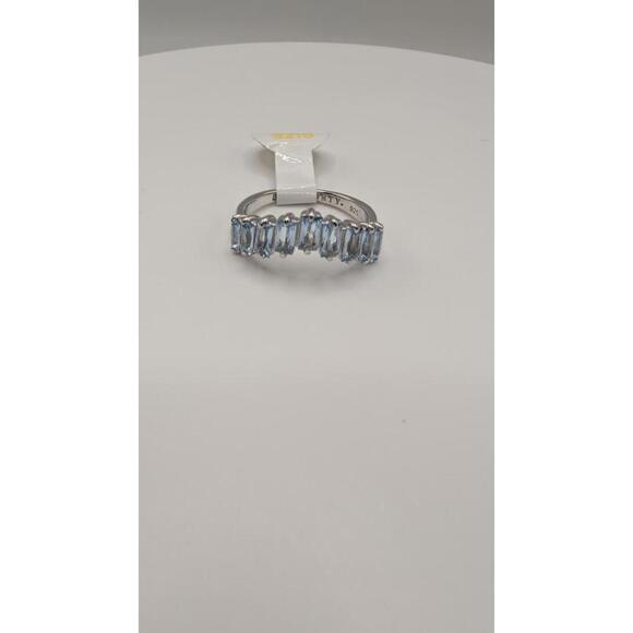 Silver Chevron Ring with Blue Gemstones, Size 7 - Picture 5 of 8